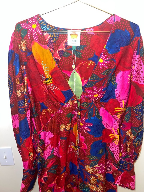 Farm Rio Snake Garden Red Floral Mini Dress NWT Large Tropical Boho - Picture 14 of 16